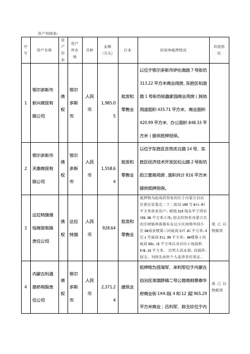 资产明细表-信达资产