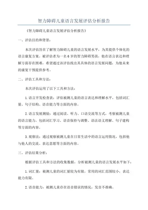 智力障碍儿童语言发展评估分析报告