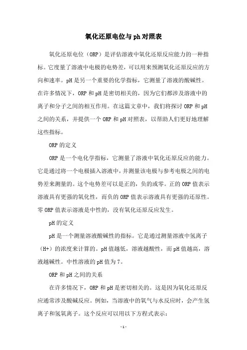 氧化还原电位与ph对照表