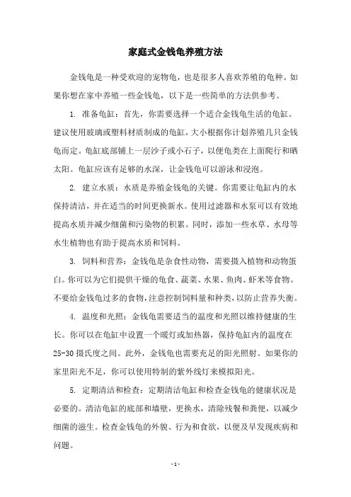 家庭式金钱龟养殖方法