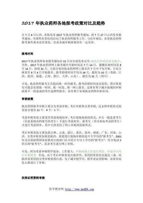 2017年执业药师各地报考政策对比及趋势