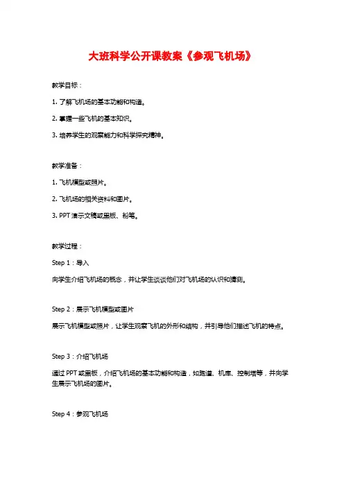大班科学公开课教案《参观飞机场》