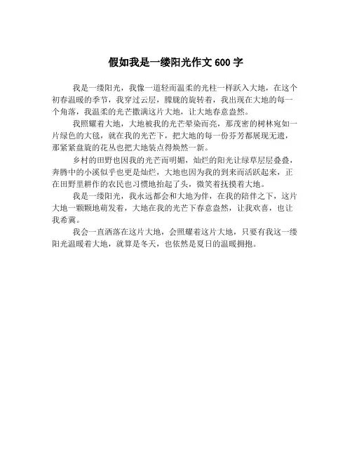 假如我是一缕阳光作文600字