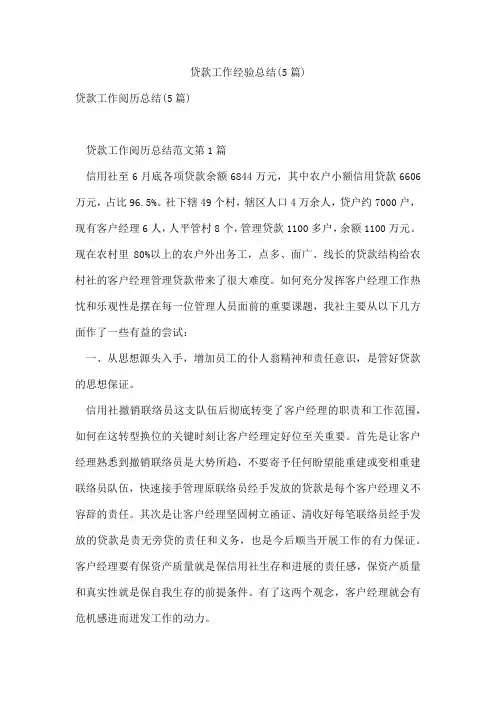 贷款工作经验总结(5篇)