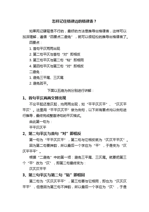 怎样记住格律诗的格律表？