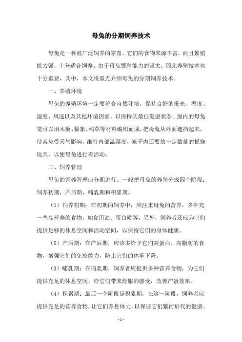母兔的分期饲养技术