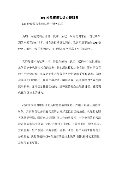 erp沙盘模拟实训心得财务