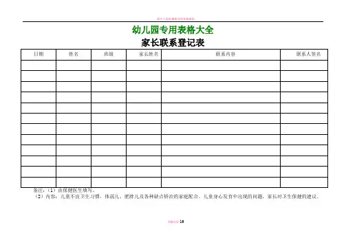 幼儿园专用表格大全