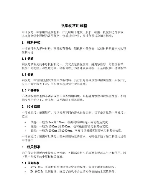 中厚板常用规格