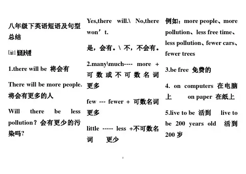 初二下册人教版英语重点词汇和句型总结