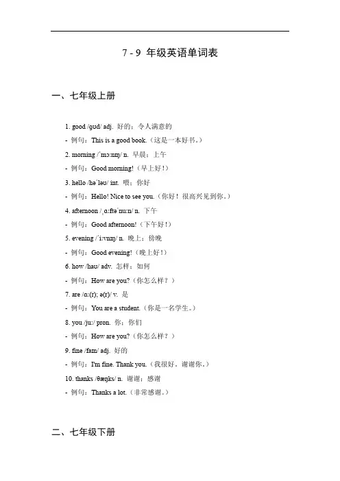7～9年级英语单词表