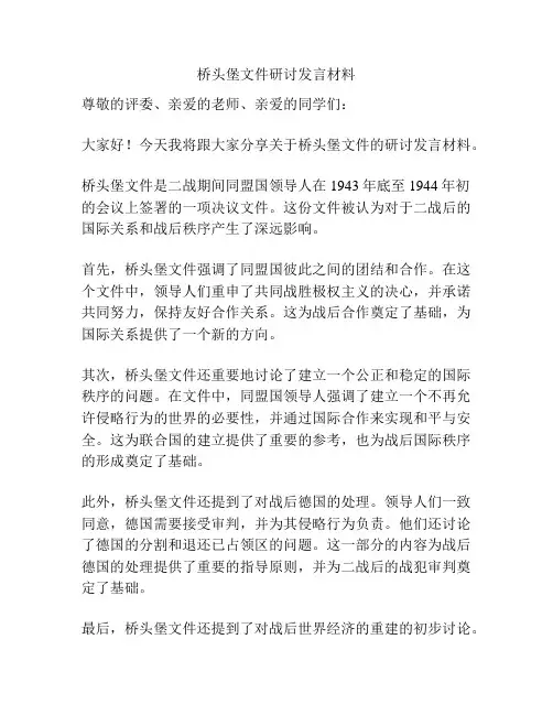 桥头堡文件研讨发言材料