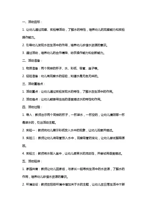 大班科学活动《奇妙的水》教案反思