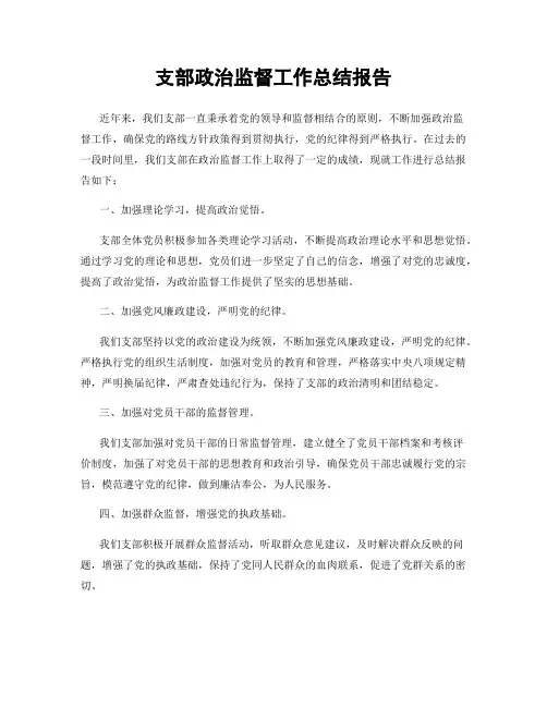 支部政治监督工作总结报告