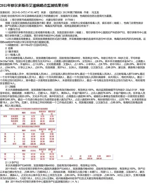 2011年鄂尔多斯市艾滋病哨点监测结果分析