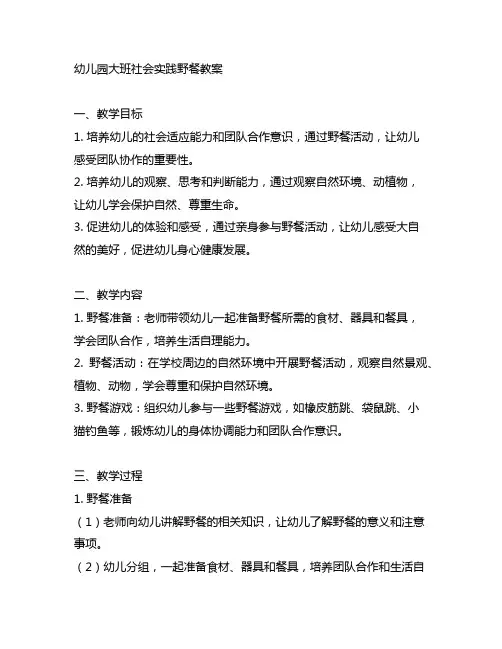幼儿园大班社会实践野餐教案 幼儿园社会实践