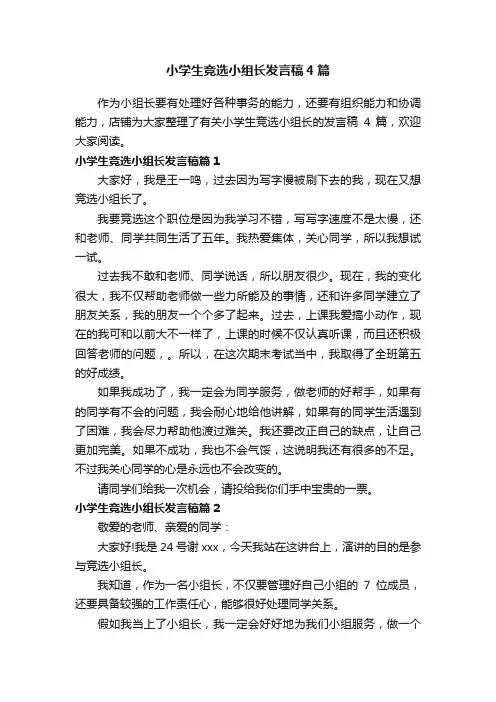 小学生竞选小组长发言稿4篇