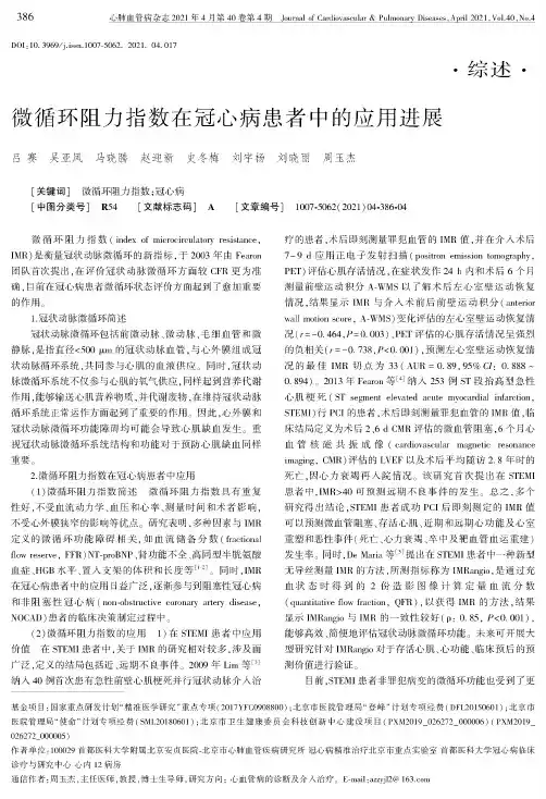 微循环阻力指数在冠心病患者中的应用进展