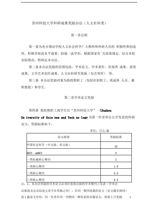 苏州科技大学人文社会科学科研奖励办法