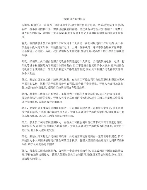 十禁止自查自纠报告