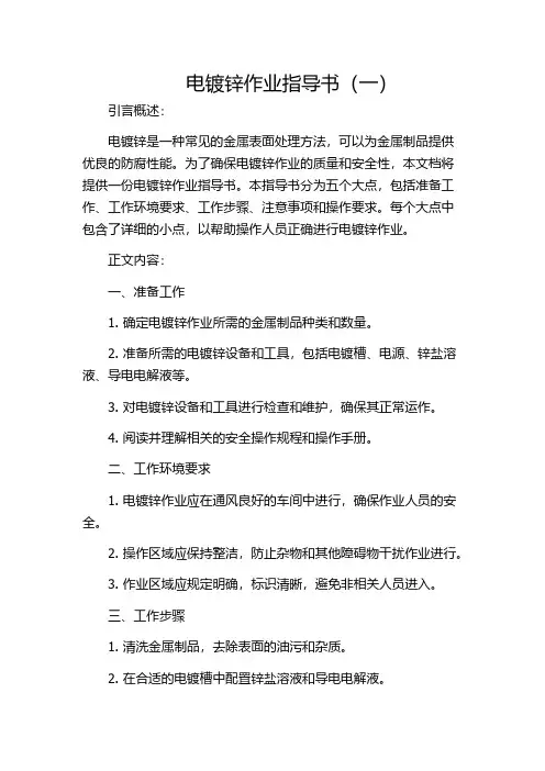 电镀锌作业指导书(一)