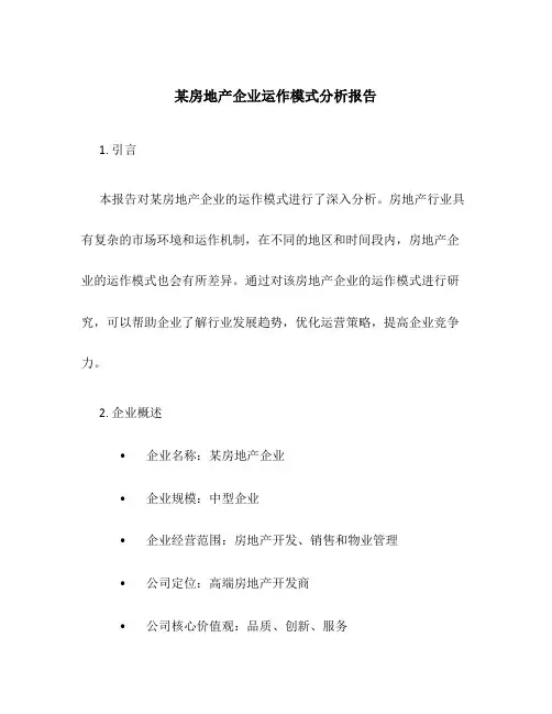 某房地产企业运作模式分析报告