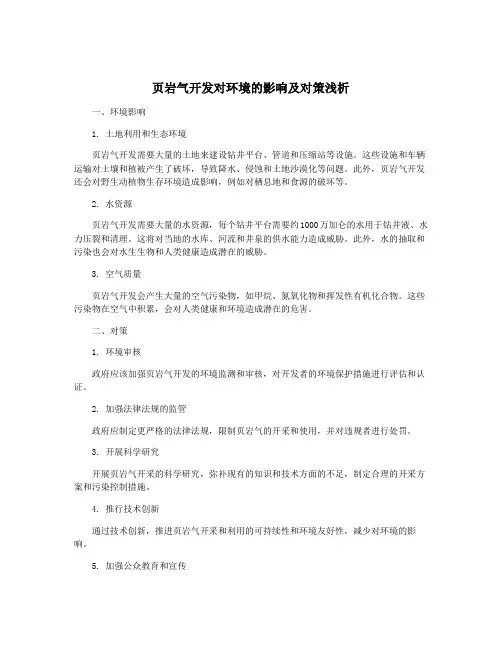页岩气开发对环境的影响及对策浅析
