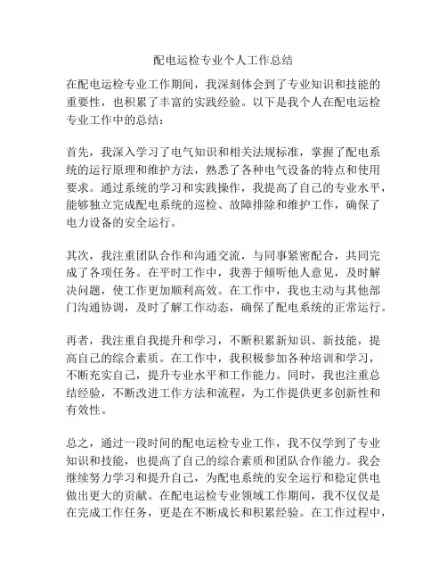 配电运检专业个人工作总结