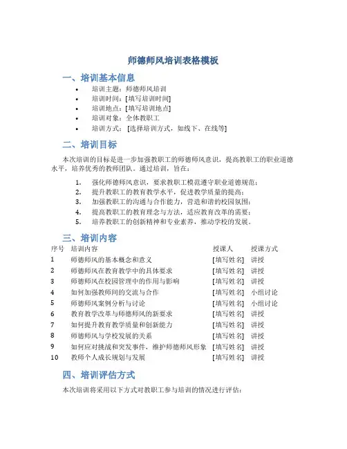 师德师风培训表格模板