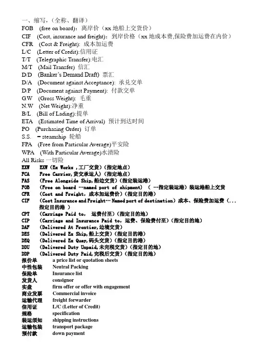 选修商务英语考试重点