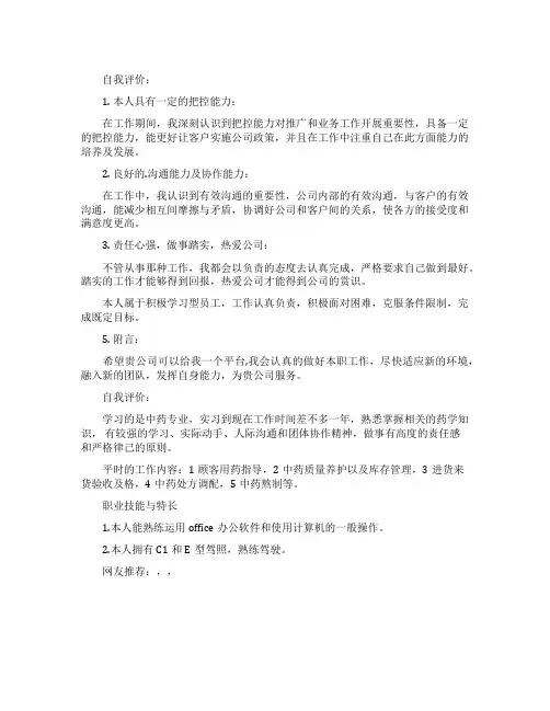 自我评价与职业技能写作技巧