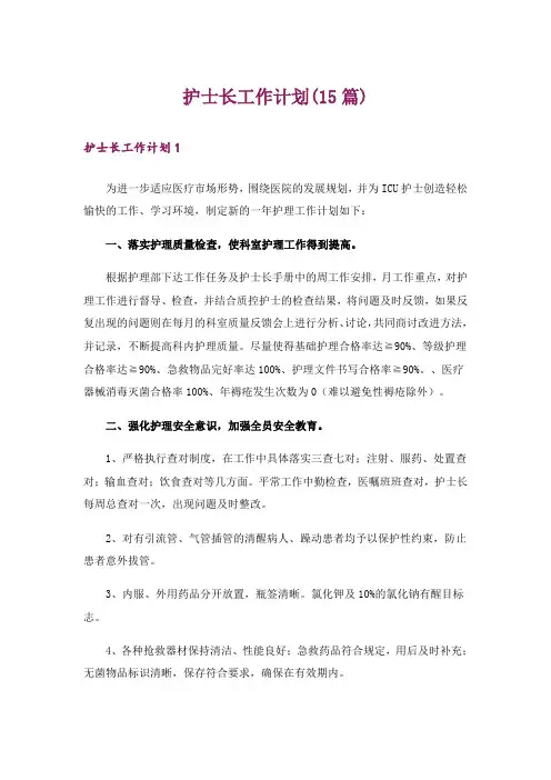 护士长工作计划(15篇)