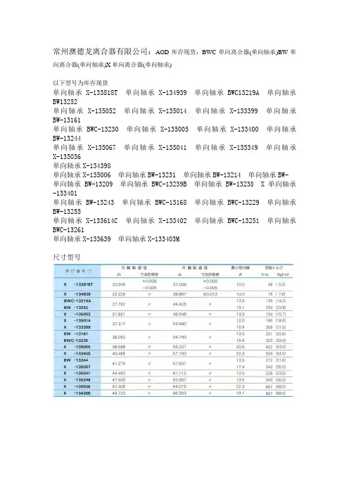 AOD库存现货：BWC单向离合器(单向轴承)BW单向离合器(单向轴承)X单向离合器(单向轴承)