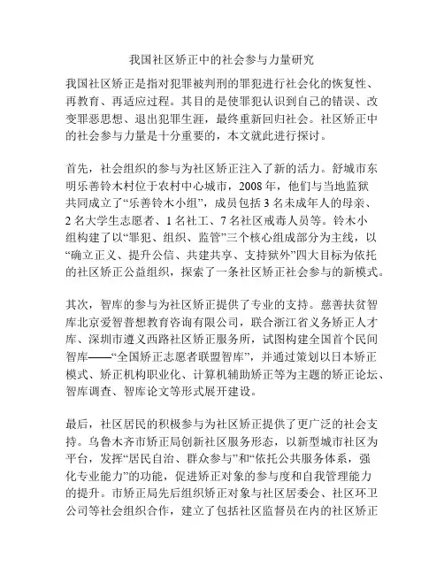 我国社区矫正中的社会参与力量研究