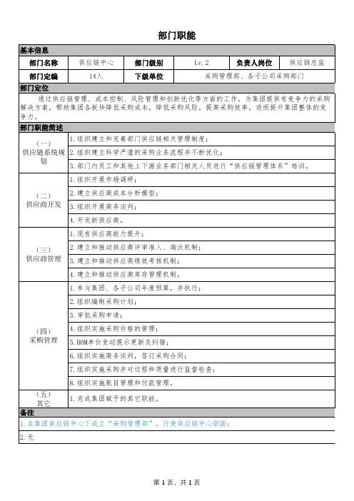 3、(供应链中心)部门职能说明书 - 副本