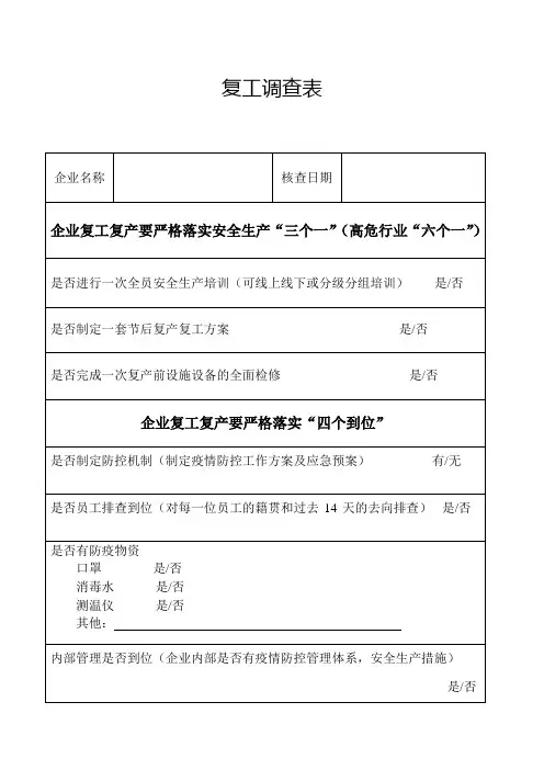复工调查表