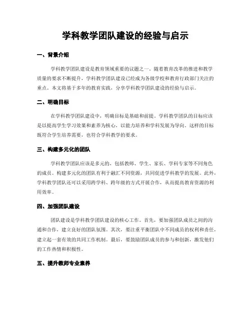 学科教学团队建设的经验与启示