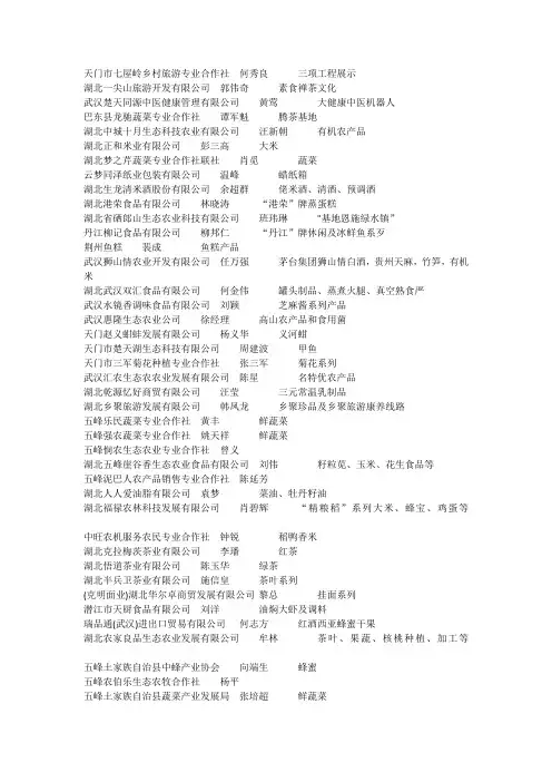 第十五届中国武汉农业博览会参展企业名单一(纯手打)