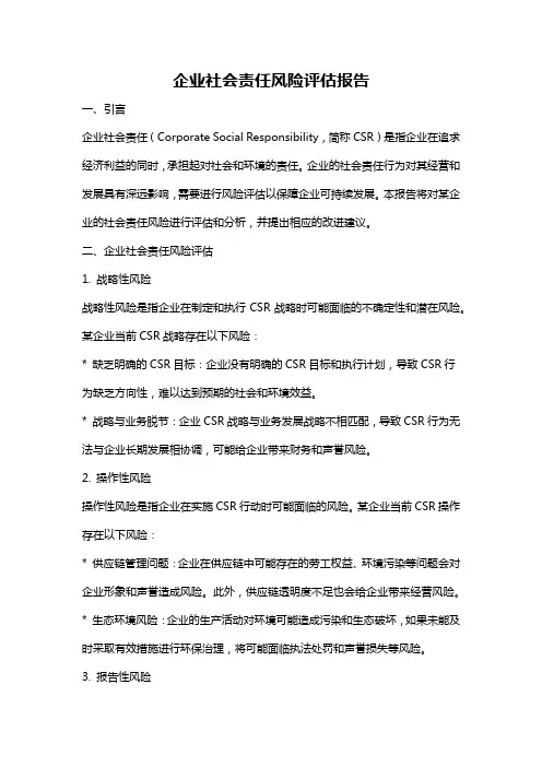 企业社会责任风险评估报告