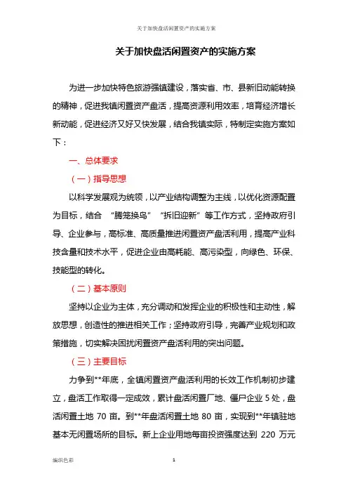 关于加快盘活闲置资产的实施方案