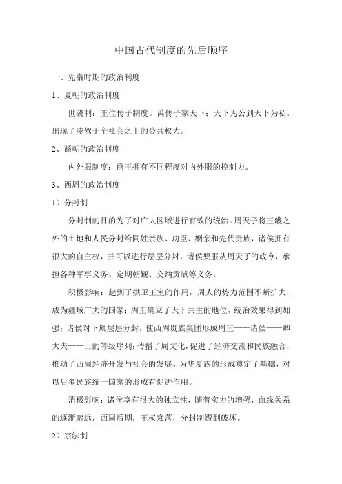 中国古代制度的先后顺序