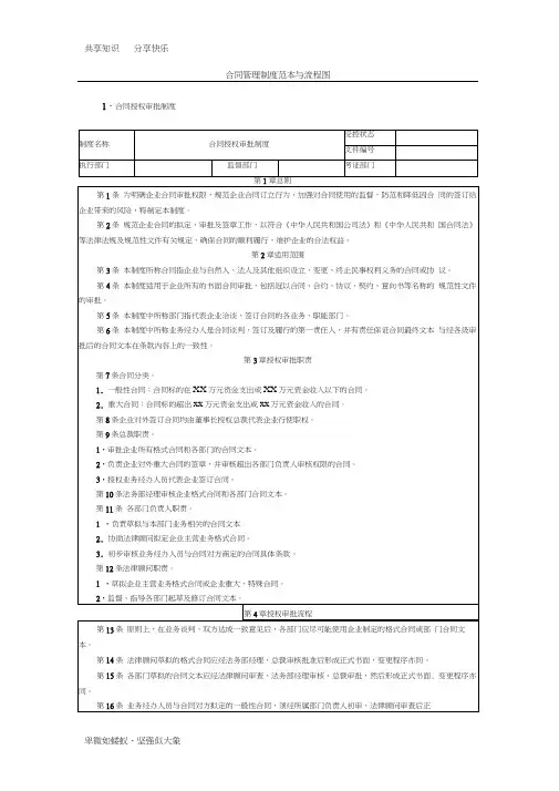 合同管理制度范本与流程图及内控体系表