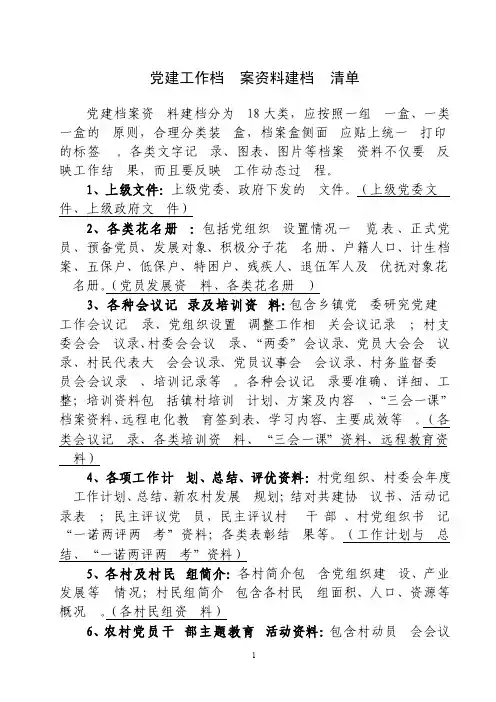 党建工作档案资料建档清单
