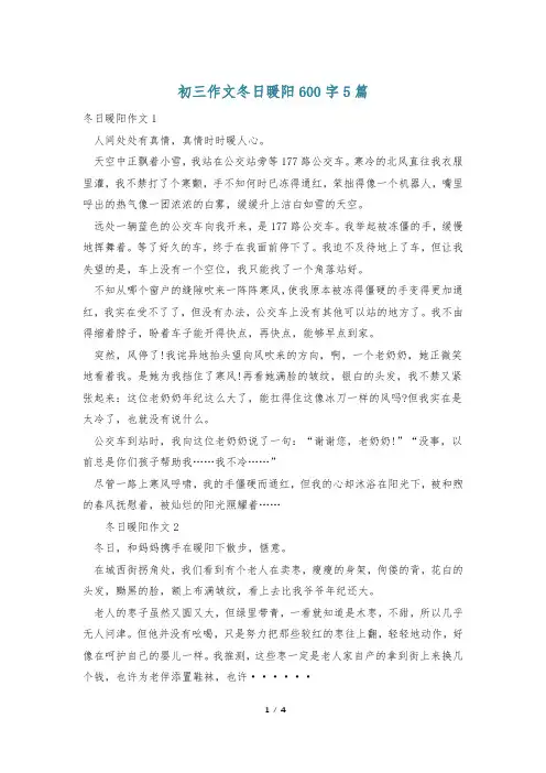 初三作文冬日暖阳600字5篇