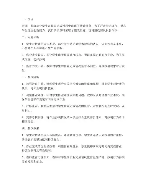 作业抄袭整改情况报告