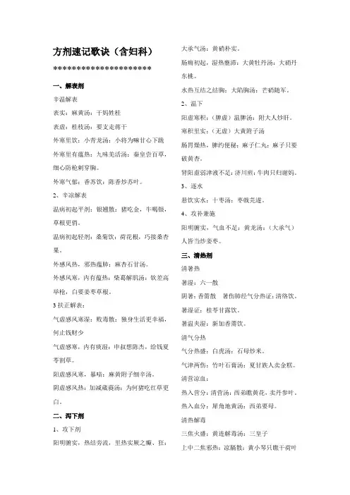 方剂速记歌诀(含妇科)