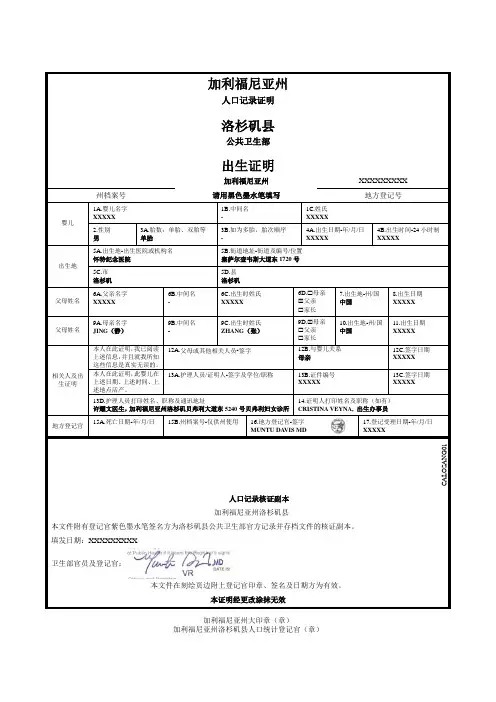 出生证明-洛杉矶怀特纪念医院