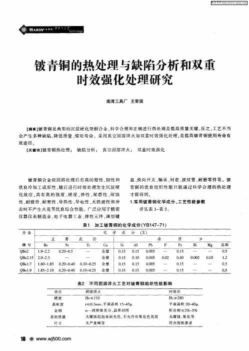 铍青铜的热处理与缺陷分析和双重时效强化处理研究