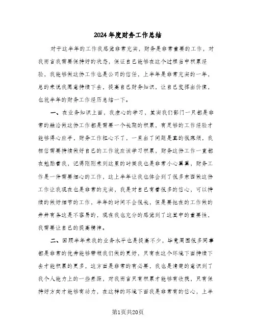 2024年度财务工作总结（八篇）