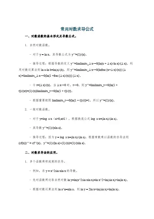 常用对数求导公式